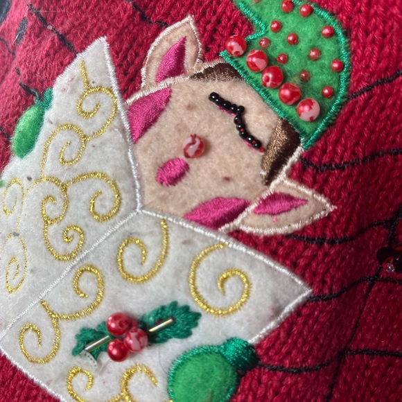 Vintage Festive Red Holiday Sweater Vest - Picture 5 of 7